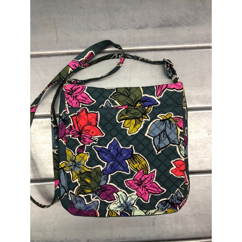 Vera Bradley Crossbody Bag Green Floral Polka Dots Lining Shoulder Strap Boho